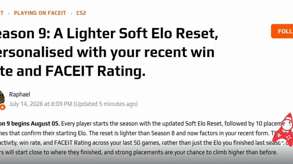 FACEIT в CS2 смягчил сброс ELO в 9 сезоне